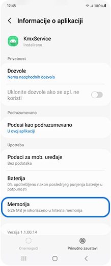 Ekran pametnog telefona sa izabranim odeljkom Skladištenje