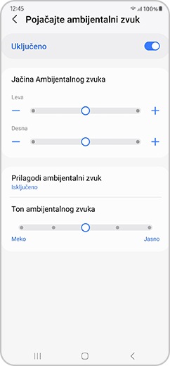 Ekran pametnog telefona sa opcijama ambijentalnog zvuka