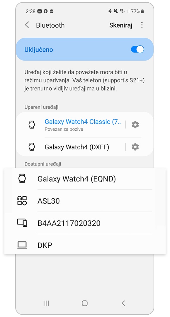 izaberite među dostupnim uređajima za uparivanje