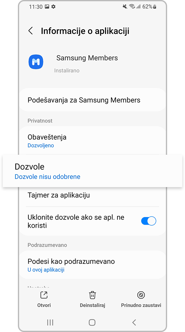 Izaberite dozvole za aplikacije