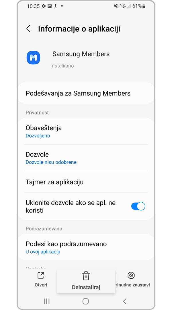 Deinstalirajte aplikaciju