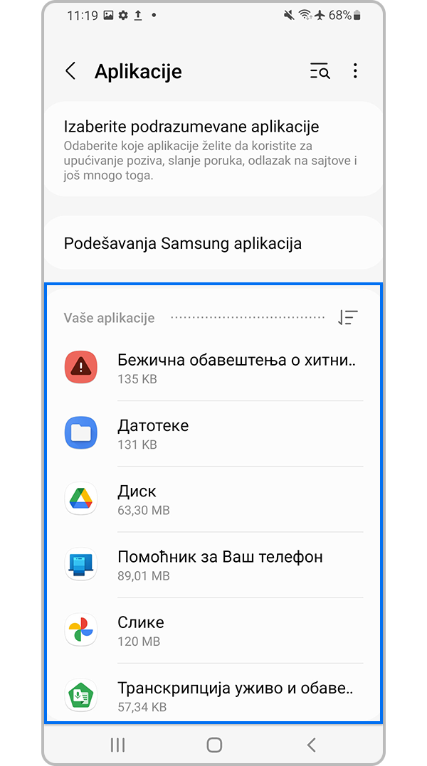 Izaberite aplikaciju za brisanje keš memorije