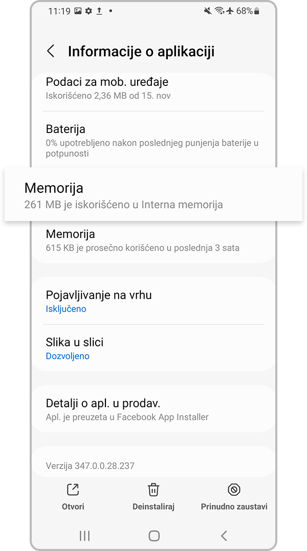 Izaberite Prostor za skladištenje