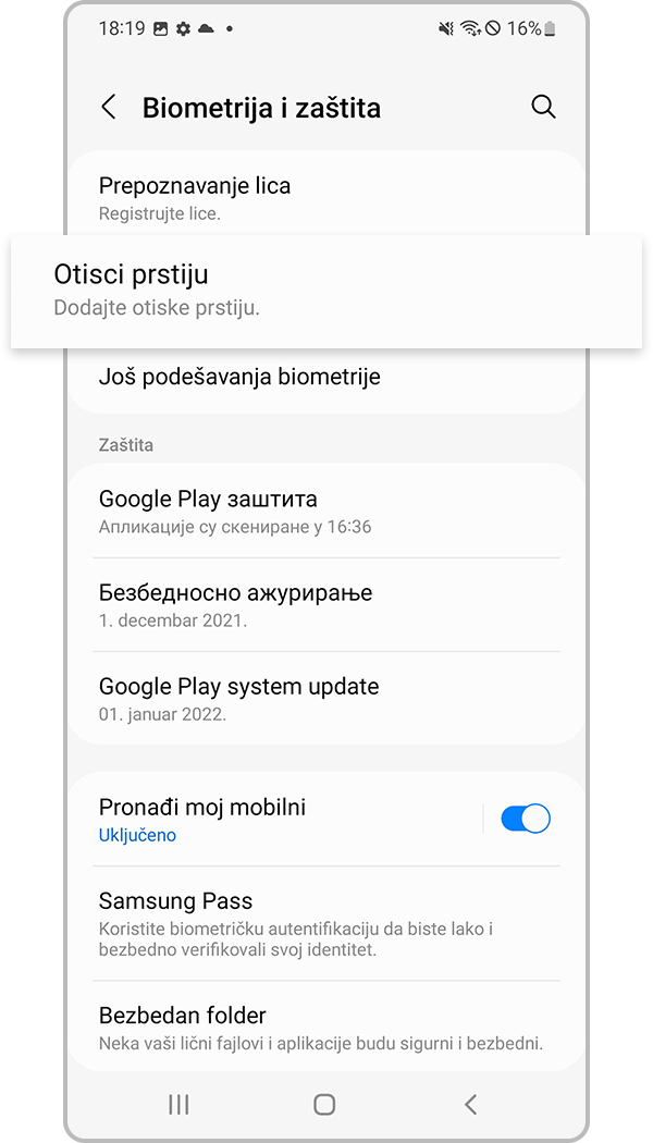 registrovanje prepoznavanja otiska prsta 2. korak