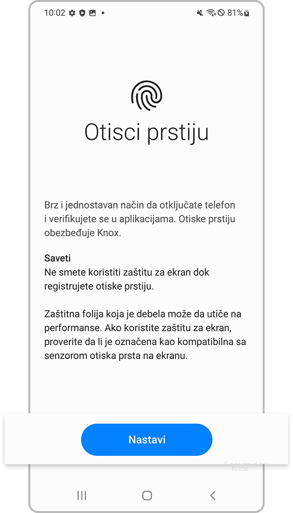 registrovanje prepoznavanja otiska prsta 3. korak