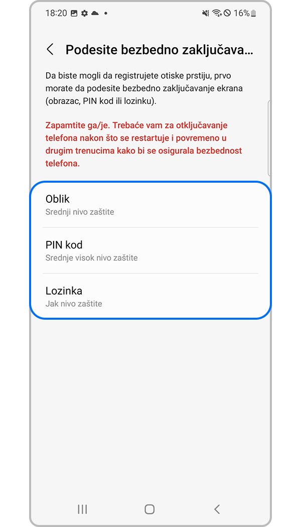 registrovanje prepoznavanja otiska prsta 4. korak