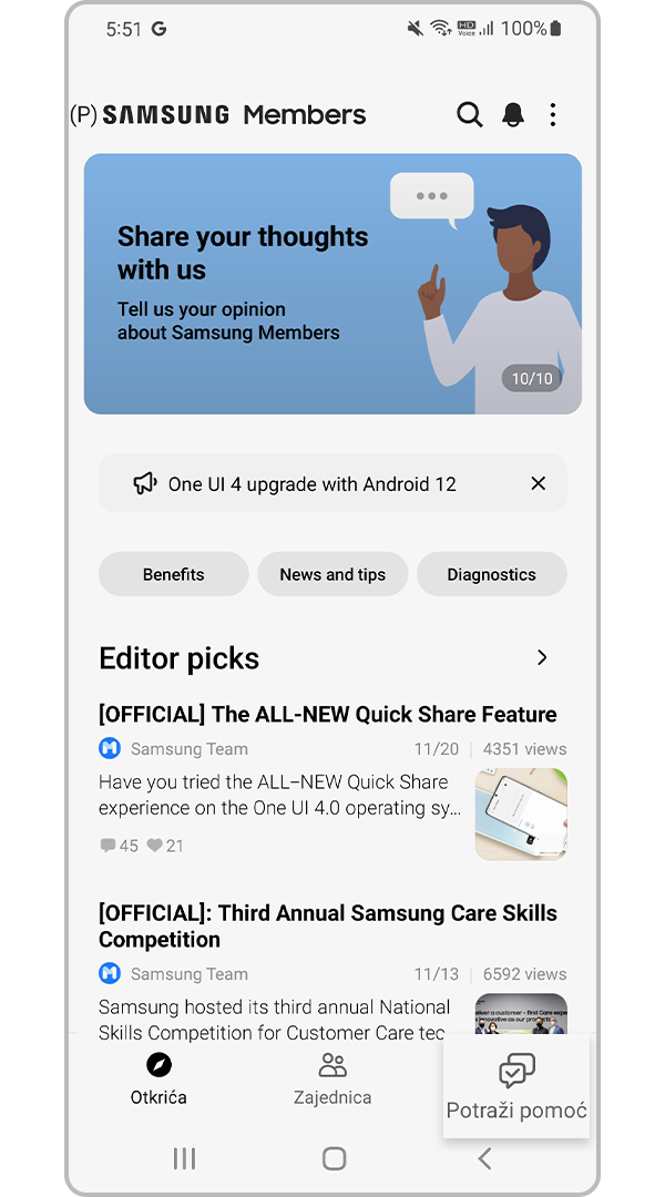 pronađi pomoć u aplikaciji Samsung Members