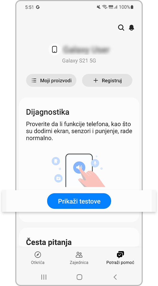 Prikaz testiranja u sklopu opcije Dijagnostika