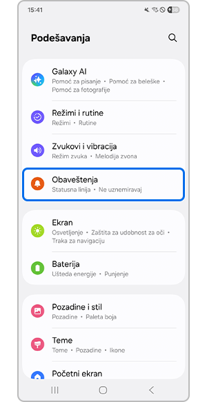 Izbor menija obaveštenja