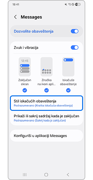 Izbor stila iskačućih obaveštenja