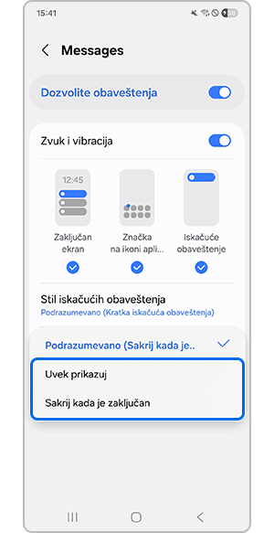 Kucnite na opciju „Uvek prikazuj“ ili „Sakrij kada je zaključan“