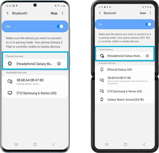 2 uređaja su uparena sa Galaxy Buds+ slušalicama