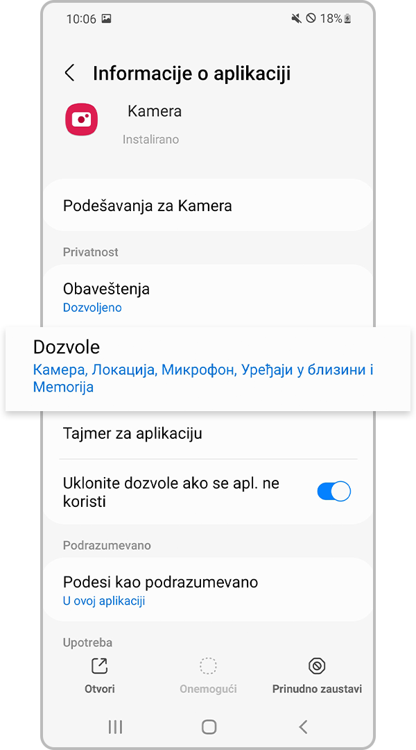 Izaberite Dozvole za aplikacije