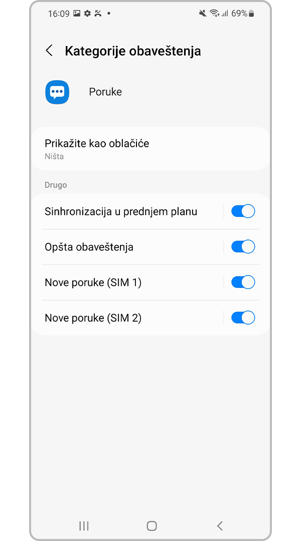 Podesite željene Kategorije obaveštenja