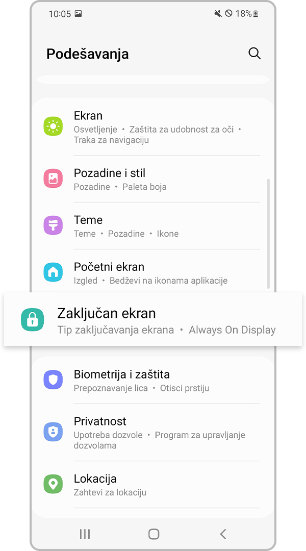 Podešavanja opcije Zaključan ekran
