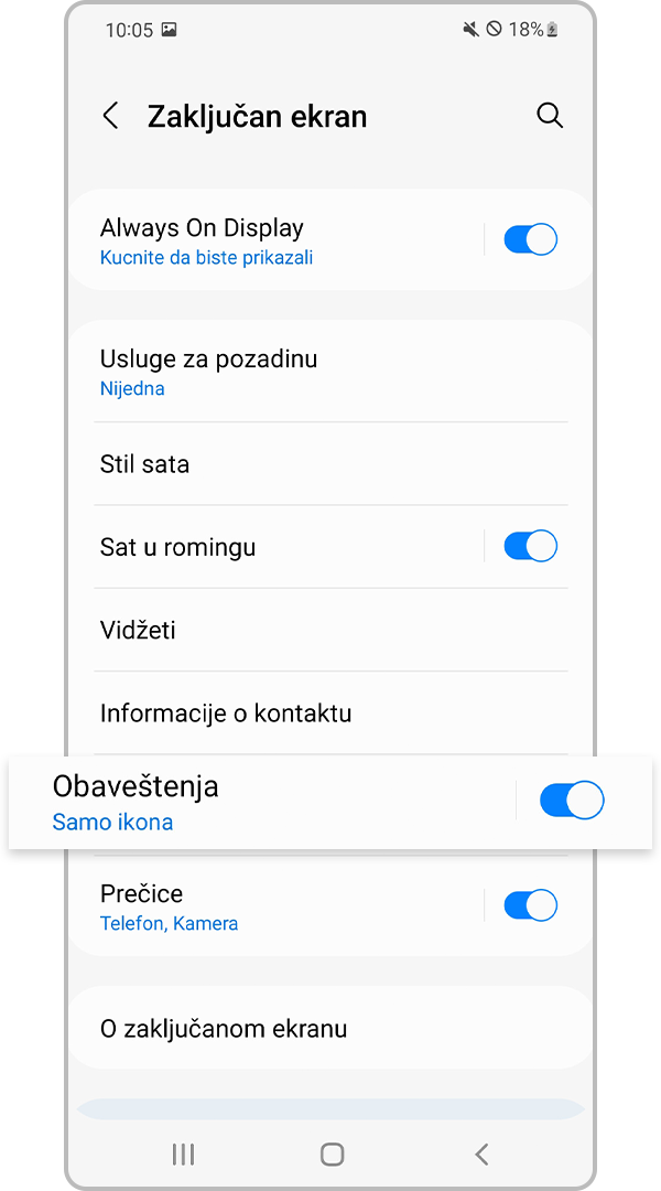 Izaberite podešavanja obaveštenja za Zaključan ekran