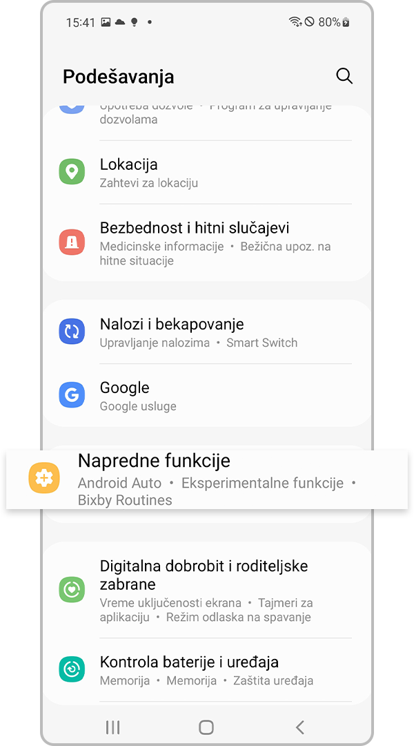 podešavanje naprednih funkcija