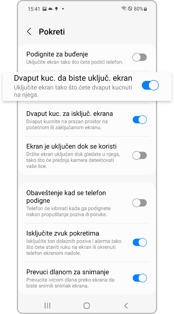 dvostruki dodir za uključivanje prekidača ekrana