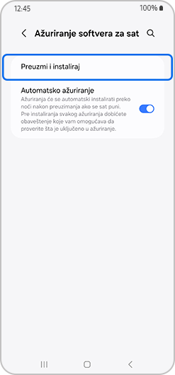 Izabrana opcija preuzimanja i instalacije.