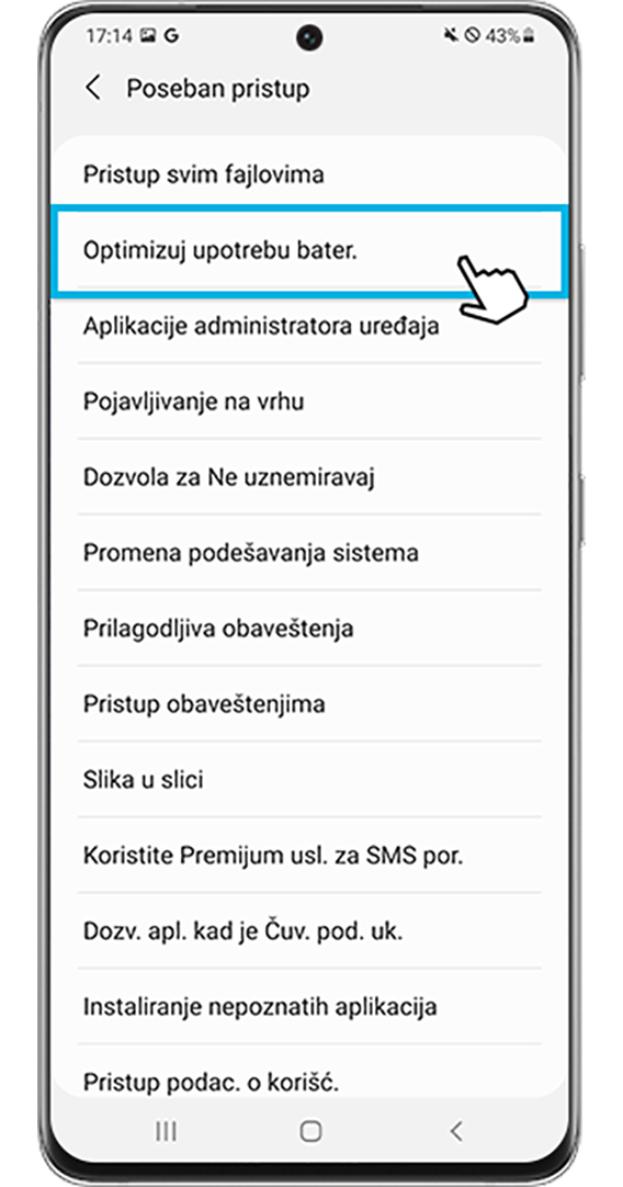 optimizacija pojedinačnih aplikacija tako da manje troše bateriju – poseban pristup