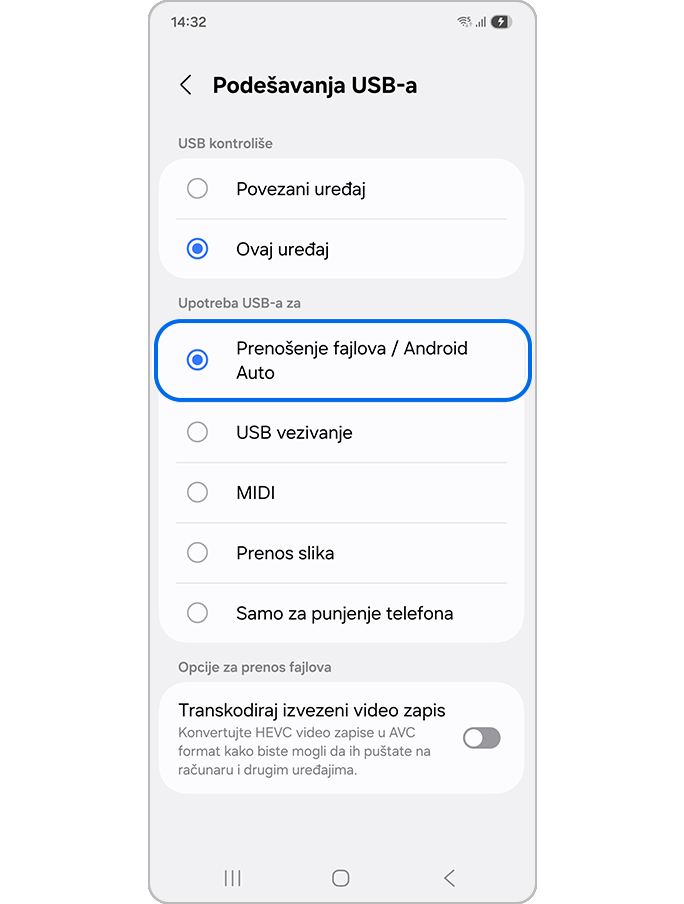 Biranje Prenošenja fajlova