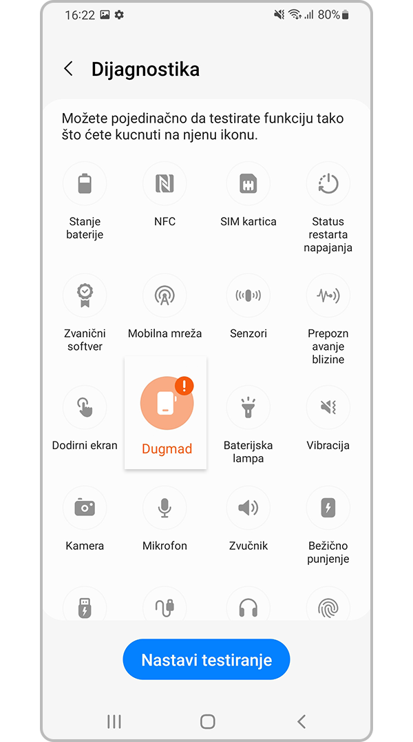 Dodirnite dugmad u opciji Dijagnostika