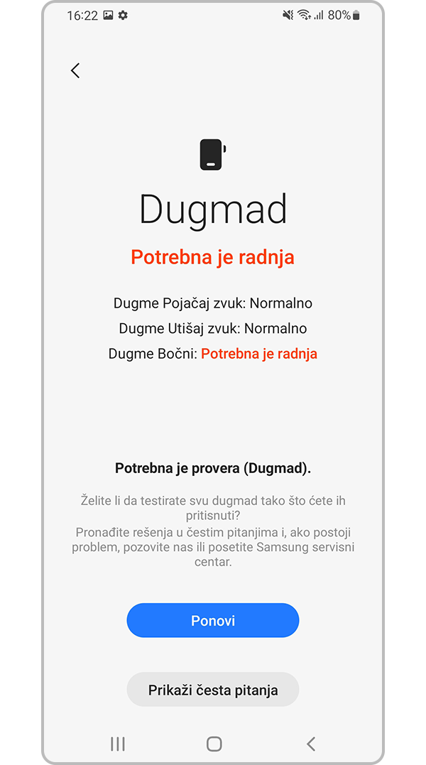 Posetite servisni centar ako je potrebno preduzeti mere