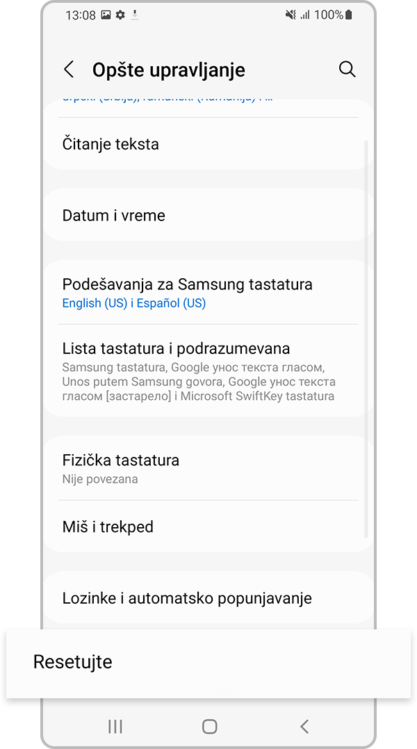 Izaberite Resetovanje