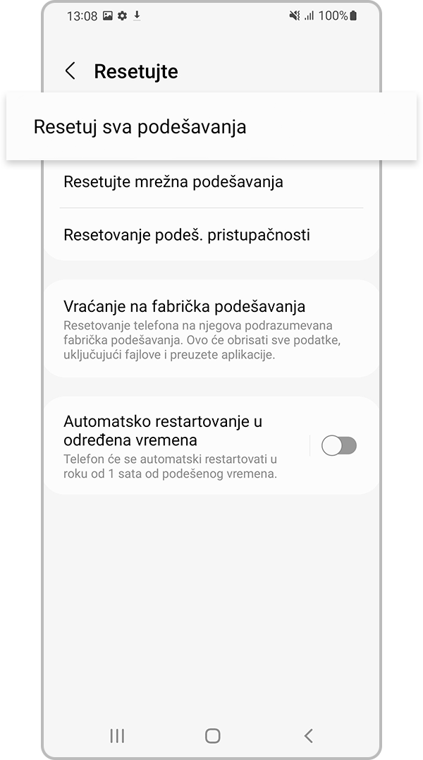 Izaberite Resetujte sva podešavanja