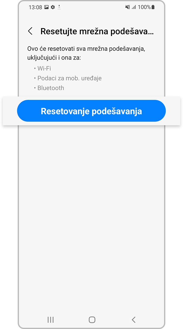 Dodirnite Resetovanje podešavanja