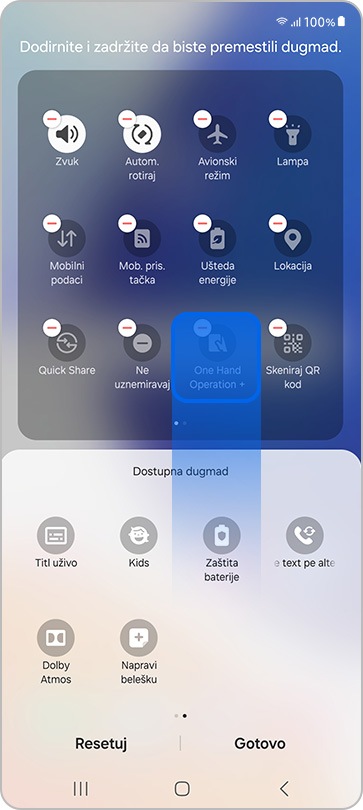 Držite i prevucite dugme za režim rada jednom rukom na brzu tablu