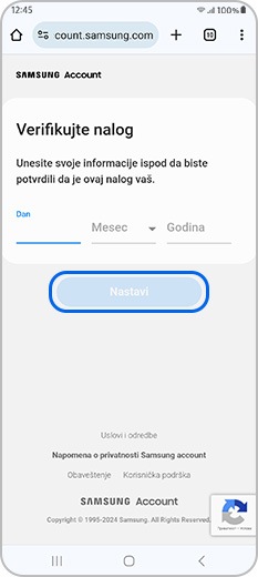 Unesite datum rođenja na Samsung nalog i nastavite