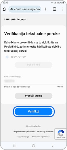 Verifikacija koda primljena putem tekstualne poruke