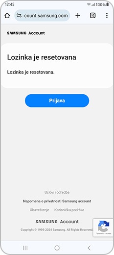 Stranica Lozinka je uspešno resetovana