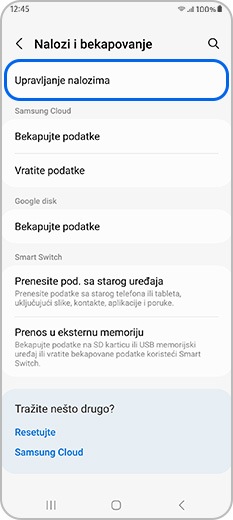 Upravljanje nalozima u Nalozi i sigurnosna kopija