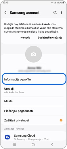 Informacije o profilu na Samsung nalogu