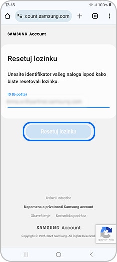 Resetovanje lozinke na veb-stranici Samsung naloga