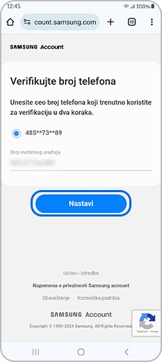 Verifikujte broj telefona Samsung naloga