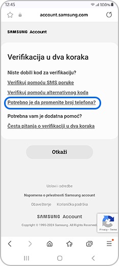 Dodirnite Treba da promenite broj telefona? u meniju verifikacije u dva koraka