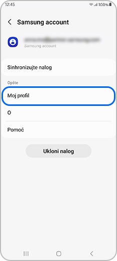 Moj profil je označen u Podešavanjima Samsung naloga