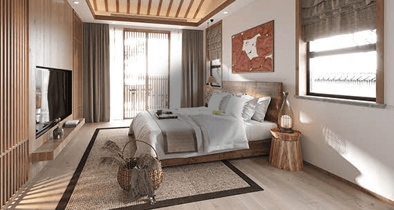 В номере отеля установлен большой телевизор.