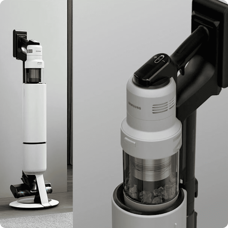 Универсальная станция очищает контейнер, улавливая 99,999% пыли и одновременно заряжает пылесос. Bespoke AI - современная техника для умного дома с Яндекс Алисой, воплощающая применение искусственного интеллекта и глубокого обучения в нейронных сетях для высококачественной уборки.