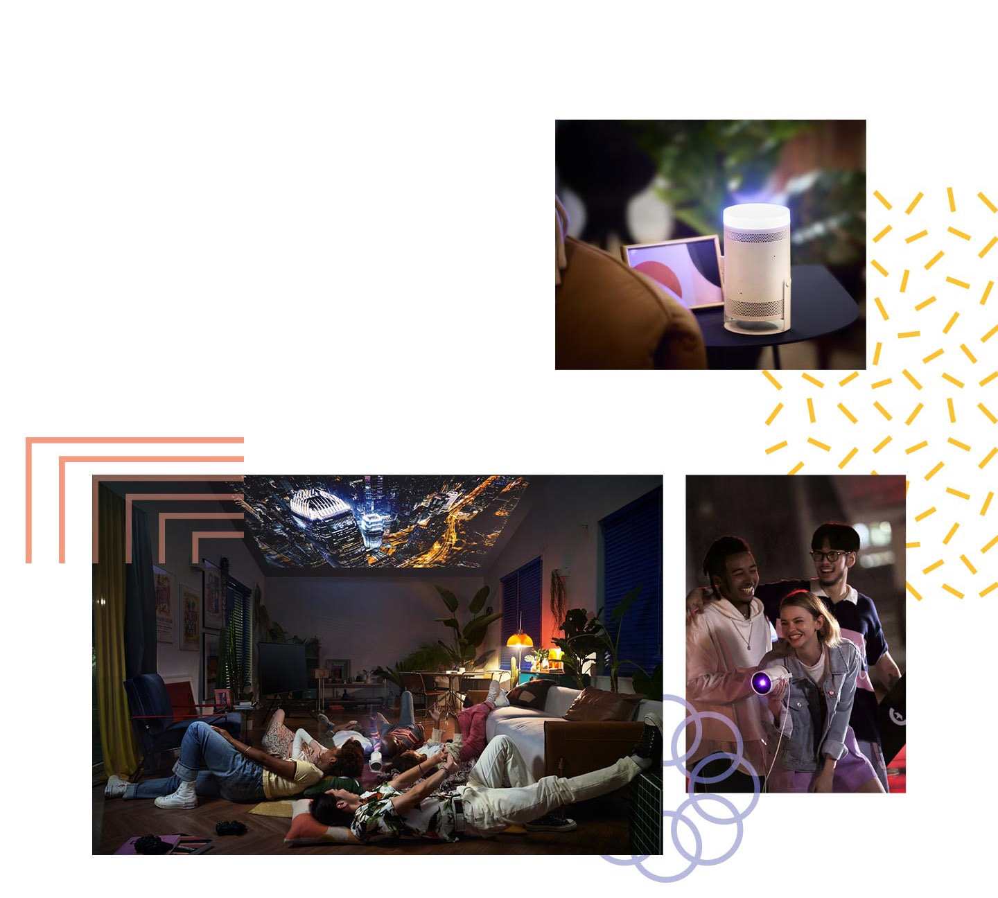 Портативный проектор Samsung The Freestyle в интерьерах в различном применении