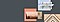 Studio Stand is on a blue square, My Shelf is holding TV displaying mountain artwork on an orange square and Customizable Frame bezels of different colors and styles are laid over a beige color square.