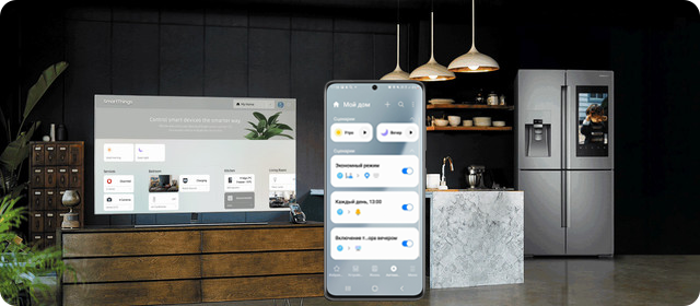 Smartphone with devices connected to the SmartThings app.