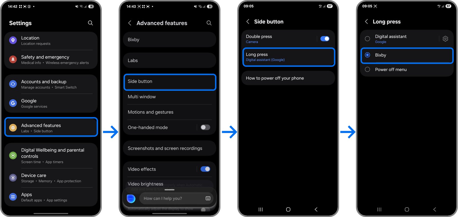 steps to turn bixby on from settings