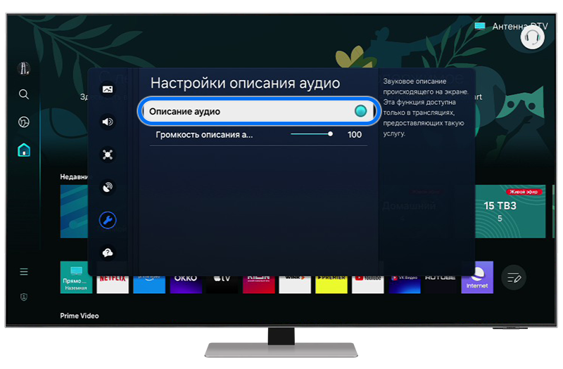 Экран «Настройки описания аудио».