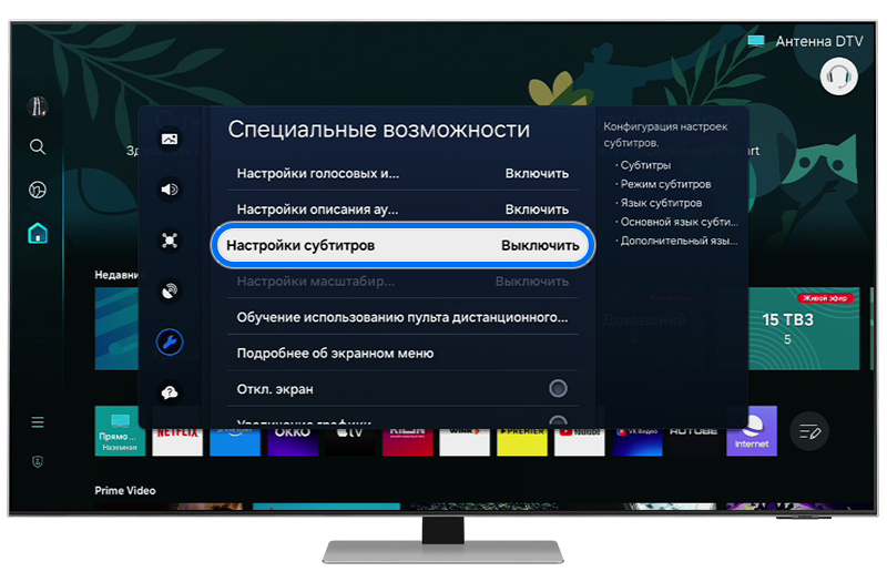 Экран специальных возможностей, «Настройки описания аудио».