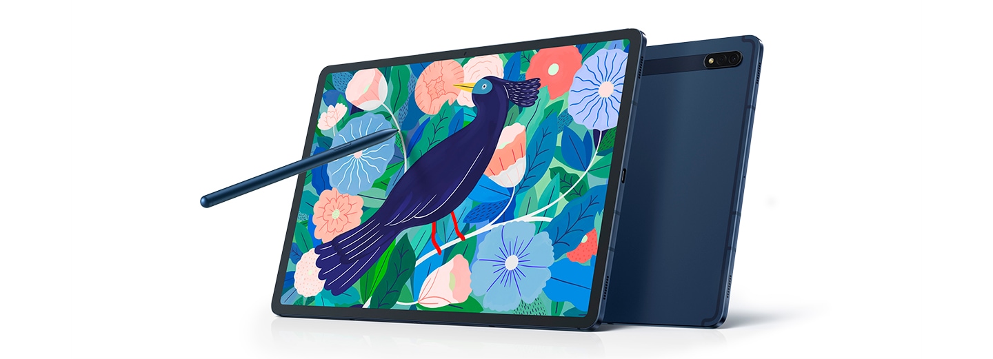 Galaxy Tab S7+ в цвете Mystic Bronze с клавиатурой Book Cover и S Pen