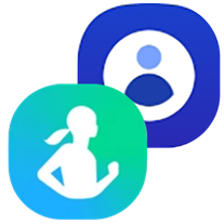 Samsung Health and Samsung Account icons next to the Samsung Health Settings Screen.